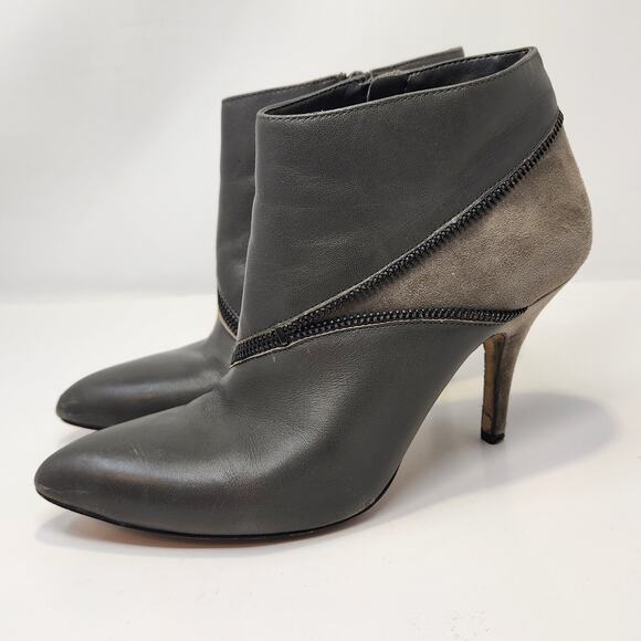 Saks Fifth Avenue Red Rylie Gray Leather Ankle Booties Size 8 M Stiletto Heel - Picture 4 of 8